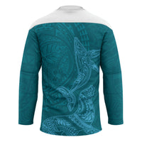 Hawaiian Monk Seal and Whale Hockey Jersey Kakau Tribal Pattern Teal Color LT03 - Polynesian Pride