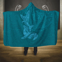 Hawaiian Monk Seal and Whale Hooded Blanket Kakau Tribal Pattern Teal Color LT03 - Polynesian Pride
