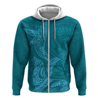 Hawaiian Monk Seal and Whale Hoodie Kakau Tribal Pattern Teal Color LT03 Zip Hoodie Teal - Polynesian Pride