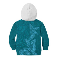Hawaiian Monk Seal and Whale Kid Hoodie Kakau Tribal Pattern Teal Color LT03 - Polynesian Pride
