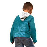Hawaiian Monk Seal and Whale Kid Hoodie Kakau Tribal Pattern Teal Color LT03 - Polynesian Pride
