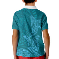 Hawaiian Monk Seal and Whale Kid Polo Shirt Kakau Tribal Pattern Teal Color LT03 - Polynesian Pride