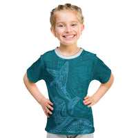 Hawaiian Monk Seal and Whale Kid T Shirt Kakau Tribal Pattern Teal Color LT03 Teal - Polynesian Pride