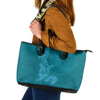 Hawaiian Monk Seal and Whale Leather Tote Bag Kakau Tribal Pattern Teal Color LT03 Teal - Polynesian Pride