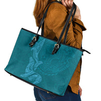 Hawaiian Monk Seal and Whale Leather Tote Bag Kakau Tribal Pattern Teal Color LT03 - Polynesian Pride