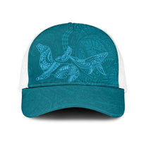 Hawaiian Monk Seal and Whale Mesh Trucker Cap Kakau Tribal Pattern Teal Color LT03 One Size White Teal - Polynesian Pride