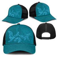 Hawaiian Monk Seal and Whale Mesh Trucker Cap Kakau Tribal Pattern Teal Color LT03 - Polynesian Pride