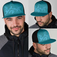 Hawaiian Monk Seal and Whale Mesh Trucker Cap Kakau Tribal Pattern Teal Color LT03 - Polynesian Pride