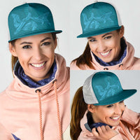 Hawaiian Monk Seal and Whale Mesh Trucker Cap Kakau Tribal Pattern Teal Color LT03 - Polynesian Pride