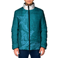 Hawaiian Monk Seal and Whale Padded Jacket Kakau Tribal Pattern Teal Color LT03 Men Teal - Polynesian Pride