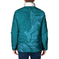 Hawaiian Monk Seal and Whale Padded Jacket Kakau Tribal Pattern Teal Color LT03 - Polynesian Pride