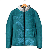 Hawaiian Monk Seal and Whale Padded Jacket Kakau Tribal Pattern Teal Color LT03 - Polynesian Pride