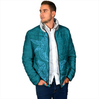 Hawaiian Monk Seal and Whale Padded Jacket Kakau Tribal Pattern Teal Color LT03 - Polynesian Pride