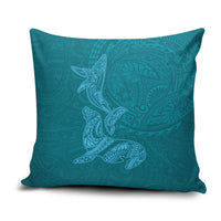 Hawaiian Monk Seal and Whale Pillow Cover Kakau Tribal Pattern Teal Color LT03 Teal - Polynesian Pride