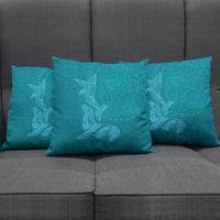 Hawaiian Monk Seal and Whale Pillow Cover Kakau Tribal Pattern Teal Color LT03 - Polynesian Pride
