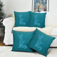 Hawaiian Monk Seal and Whale Pillow Cover Kakau Tribal Pattern Teal Color LT03 - Polynesian Pride