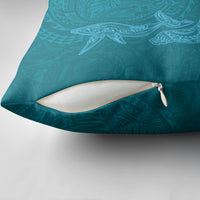 Hawaiian Monk Seal and Whale Pillow Cover Kakau Tribal Pattern Teal Color LT03 - Polynesian Pride