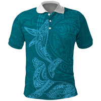 Hawaiian Monk Seal and Whale Polo Shirt Kakau Tribal Pattern Teal Color LT03 Teal - Polynesian Pride