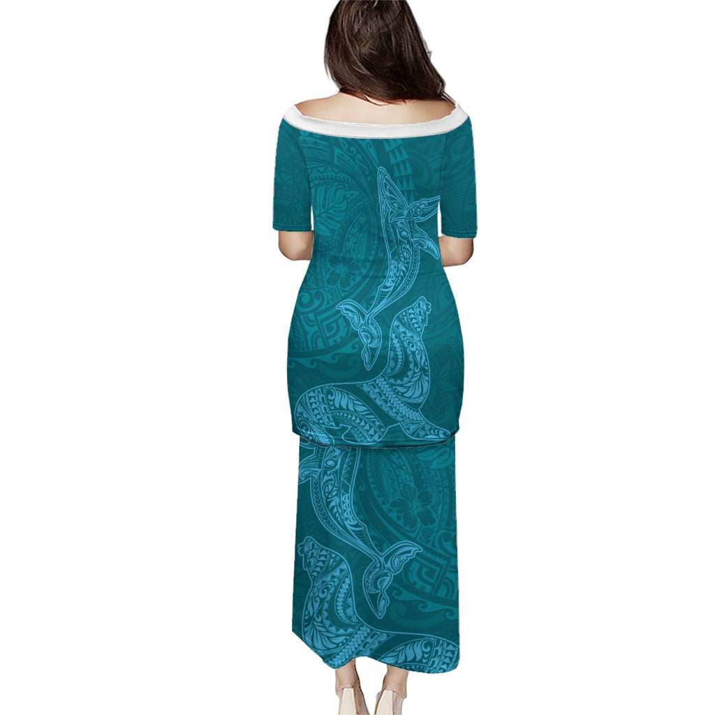 Hawaiian Monk Seal and Whale Puletasi Kakau Tribal Pattern Teal Color LT03 - Polynesian Pride