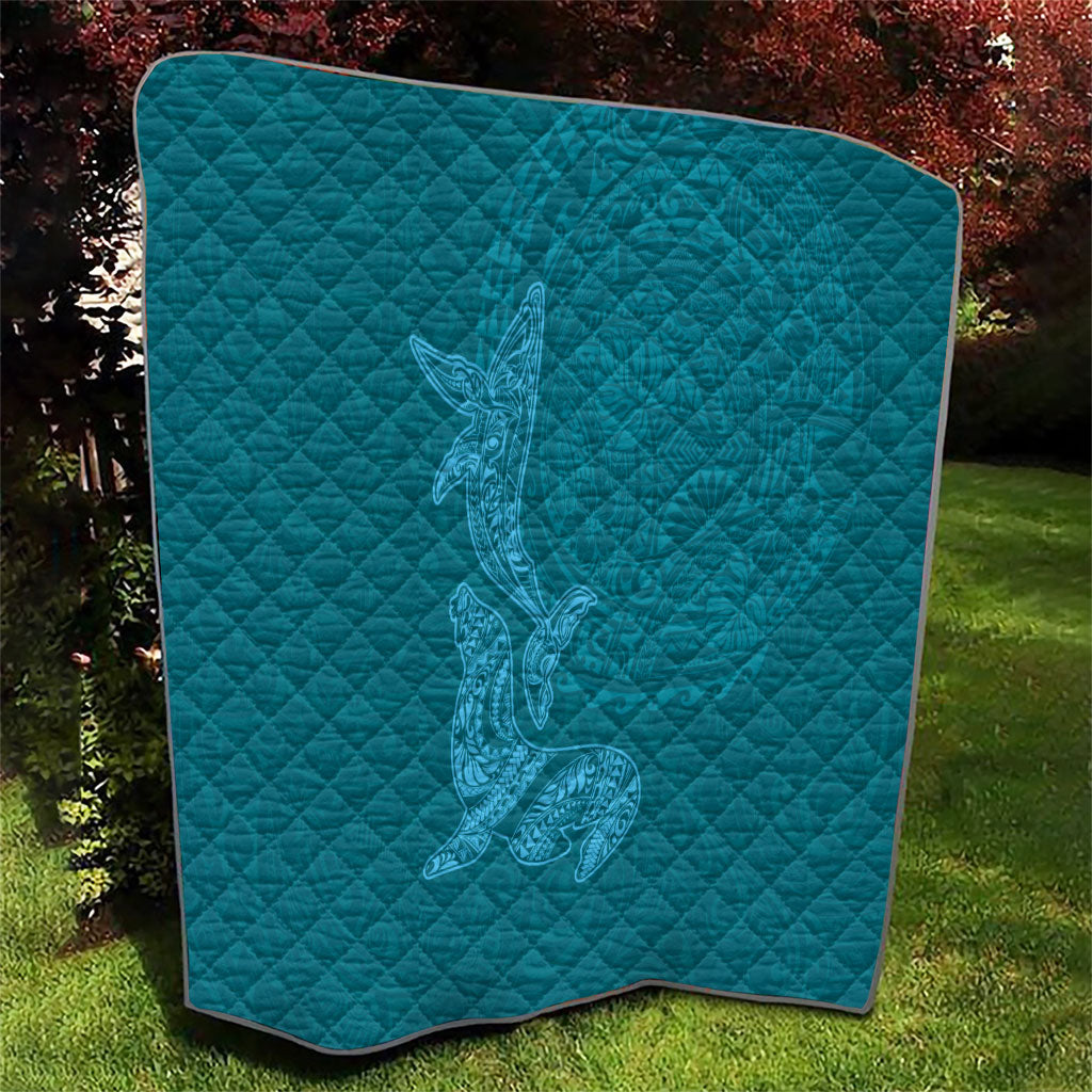 Hawaiian Monk Seal and Whale Quilt Kakau Tribal Pattern Teal Color LT03 - Polynesian Pride