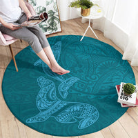 Hawaiian Monk Seal and Whale Round Carpet Kakau Tribal Pattern Teal Color