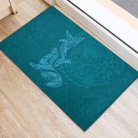 Hawaiian Monk Seal and Whale Rubber Doormat Kakau Tribal Pattern Teal Color LT03 - Polynesian Pride