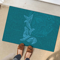 Hawaiian Monk Seal and Whale Rubber Doormat Kakau Tribal Pattern Teal Color LT03 - Polynesian Pride