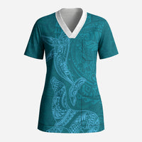 Hawaiian Monk Seal and Whale Scrub Top Kakau Tribal Pattern Teal Color LT03 Adult Teal - Polynesian Pride