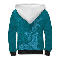 Hawaiian Monk Seal and Whale Sherpa Hoodie Kakau Tribal Pattern Teal Color LT03 - Polynesian Pride