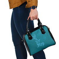 Hawaiian Monk Seal and Whale Shoulder Handbag Kakau Tribal Pattern Teal Color