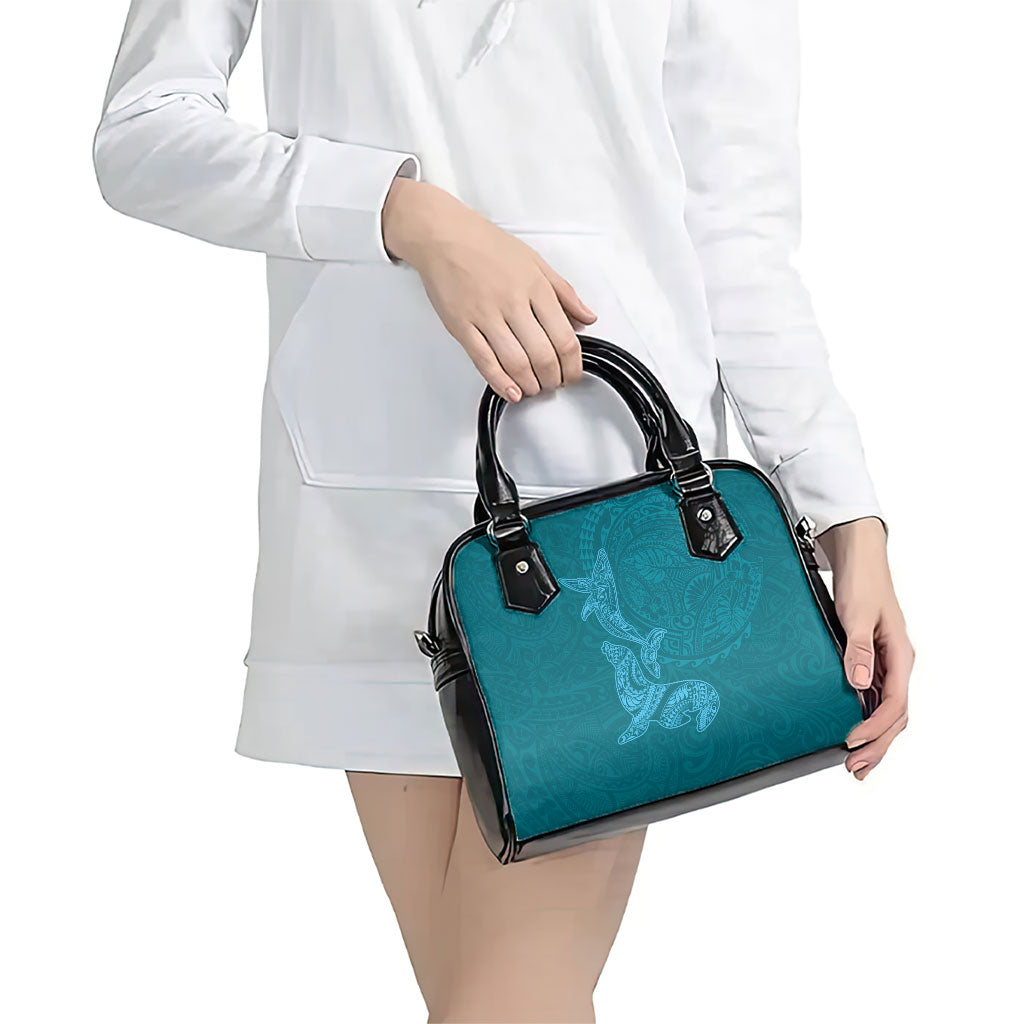 Hawaiian Monk Seal and Whale Shoulder Handbag Kakau Tribal Pattern Teal Color