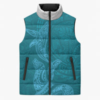 Hawaiian Monk Seal and Whale Sleeveless Puffer Jacket Kakau Tribal Pattern Teal Color LT03 Unisex Teal - Polynesian Pride