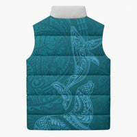 Hawaiian Monk Seal and Whale Sleeveless Puffer Jacket Kakau Tribal Pattern Teal Color LT03 - Polynesian Pride
