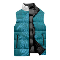 Hawaiian Monk Seal and Whale Sleeveless Puffer Jacket Kakau Tribal Pattern Teal Color LT03 - Polynesian Pride