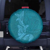 Hawaiian Monk Seal and Whale Spare Tire Cover Kakau Tribal Pattern Teal Color LT03 No hole Teal - Polynesian Pride