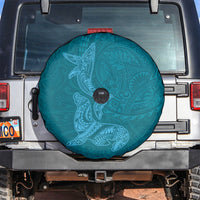 Hawaiian Monk Seal and Whale Spare Tire Cover Kakau Tribal Pattern Teal Color LT03 Teal - Polynesian Pride