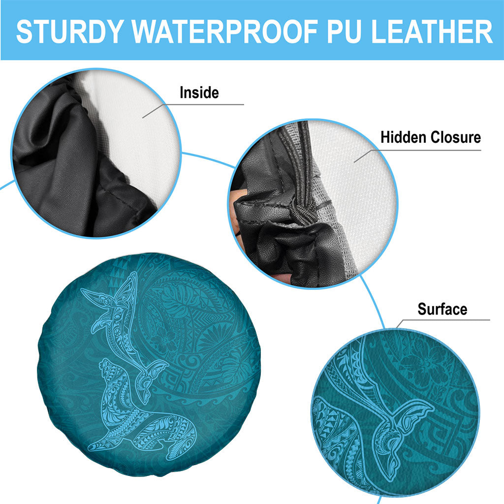 Hawaiian Monk Seal and Whale Spare Tire Cover Kakau Tribal Pattern Teal Color LT03 - Polynesian Pride
