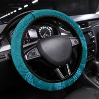 Hawaiian Monk Seal and Whale Steering Wheel Cover Kakau Tribal Pattern Teal Color