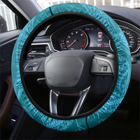 Hawaiian Monk Seal and Whale Steering Wheel Cover Kakau Tribal Pattern Teal Color