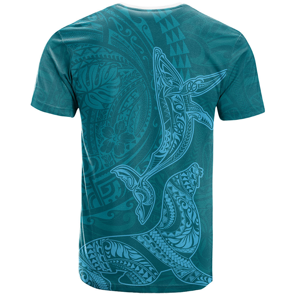 Hawaiian Monk Seal and Whale T Shirt Kakau Tribal Pattern Teal Color LT03 - Polynesian Pride