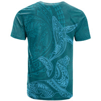 Hawaiian Monk Seal and Whale T Shirt Kakau Tribal Pattern Teal Color LT03 - Polynesian Pride