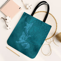 Hawaiian Monk Seal and Whale Tote Bag Kakau Tribal Pattern Teal Color LT03 Black Strap One Size Teal - Polynesian Pride