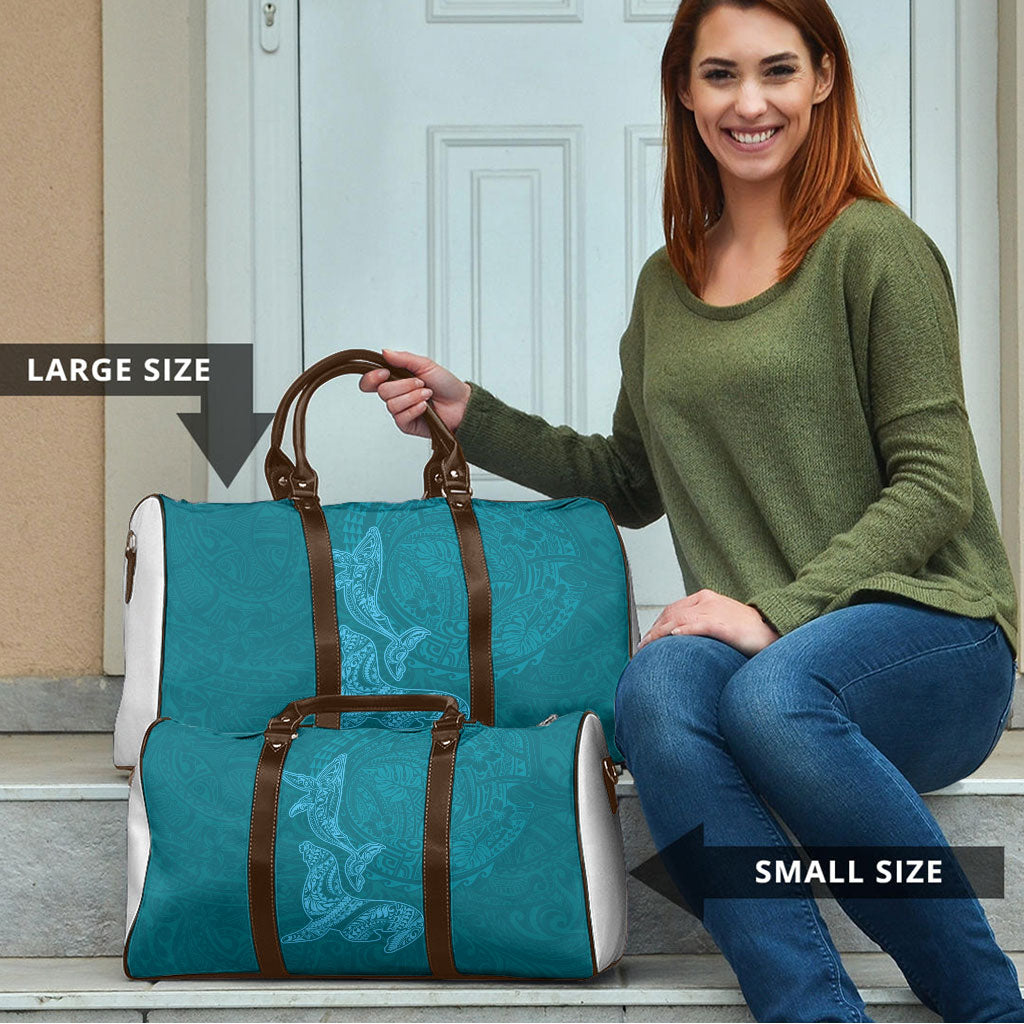 Hawaiian Monk Seal and Whale Travel Bag Kakau Tribal Pattern Teal Color LT03 - Polynesian Pride