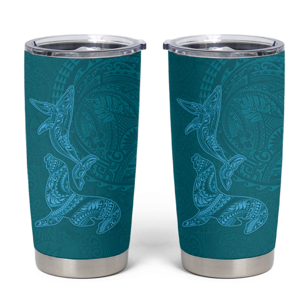 Hawaiian Monk Seal and Whale Tumbler Cup Kakau Tribal Pattern Teal Color LT03 Teal - Polynesian Pride