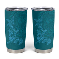 Hawaiian Monk Seal and Whale Tumbler Cup Kakau Tribal Pattern Teal Color LT03 Teal - Polynesian Pride