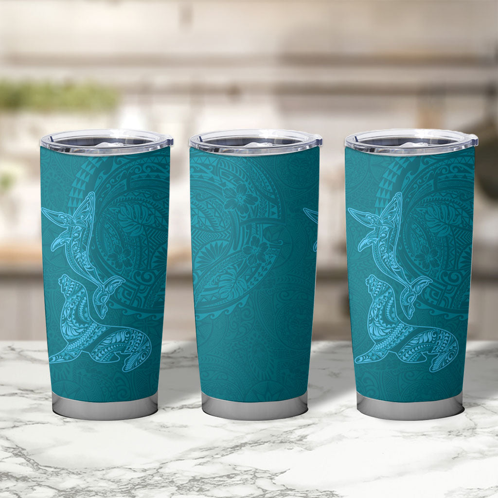 Hawaiian Monk Seal and Whale Tumbler Cup Kakau Tribal Pattern Teal Color LT03 - Polynesian Pride