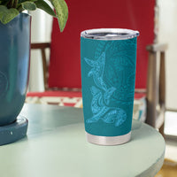 Hawaiian Monk Seal and Whale Tumbler Cup Kakau Tribal Pattern Teal Color LT03 - Polynesian Pride
