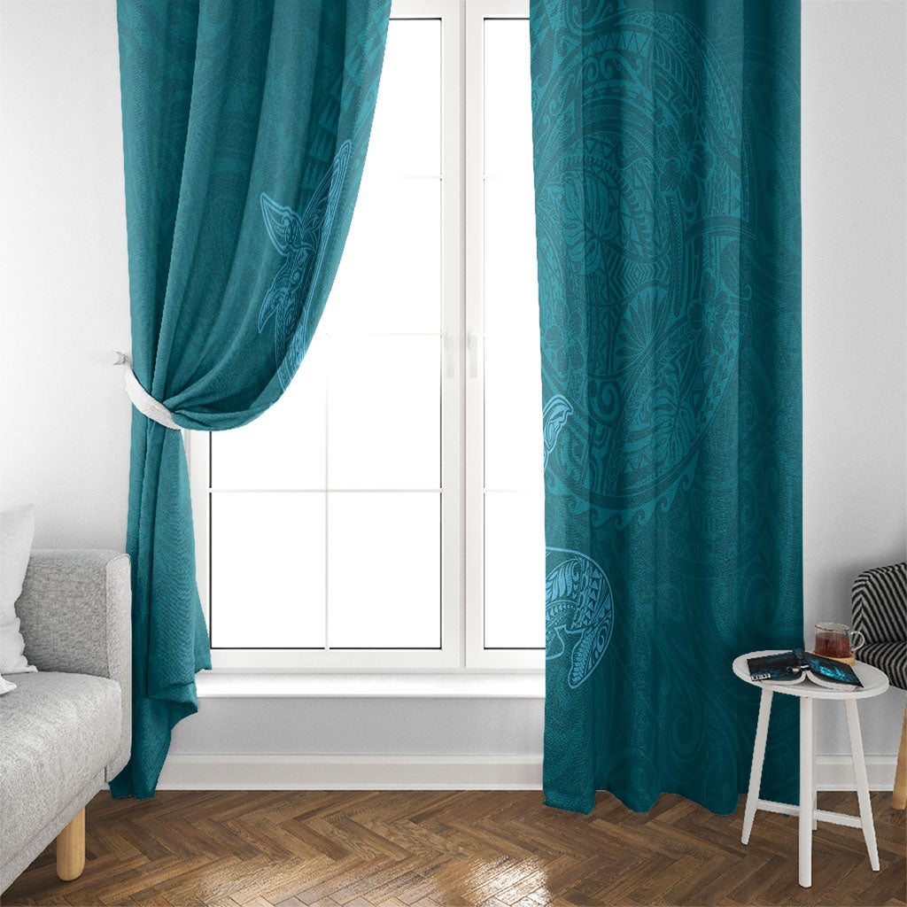 Hawaiian Monk Seal and Whale Window Curtain Kakau Tribal Pattern Teal Color LT03 - Polynesian Pride