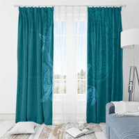 Hawaiian Monk Seal and Whale Window Curtain Kakau Tribal Pattern Teal Color LT03 - Polynesian Pride