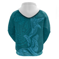 Hawaiian Monk Seal and Whale Zip Hoodie Kakau Tribal Pattern Teal Color LT03 - Polynesian Pride